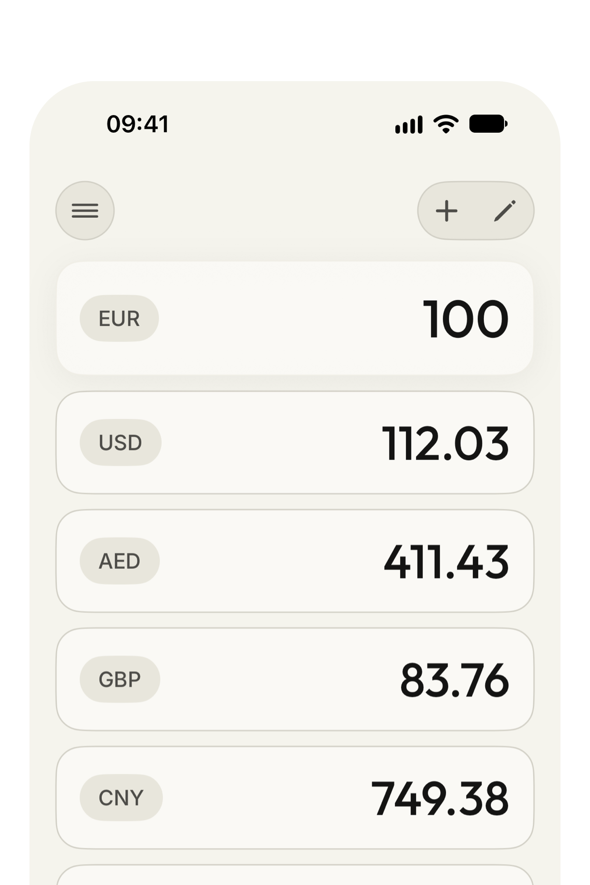 JustConvert currency conversion screen